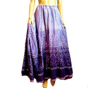 Purple ombré gypsy belly dancer long asymmetric skirt sequence drawstring waist